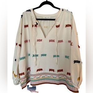 Women’s Colorful Long Sleeve Boho Blouse - Lou & Grey for LOFT Size XL
